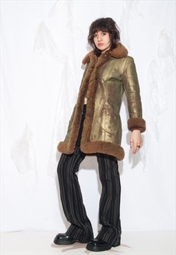 Reworked Vintage 70s Shearling Coat in Green