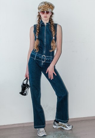 90'S VINTAGE ZIPPED DENIM DUNGAREES