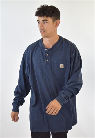 VINTAGE 90S BLUE CARHARTT LONG SLEEVE T SHIRT