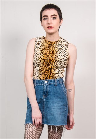 VINTAGE 90'S GAP BLUE DENIM FRAYED HEM MINI SKIRT