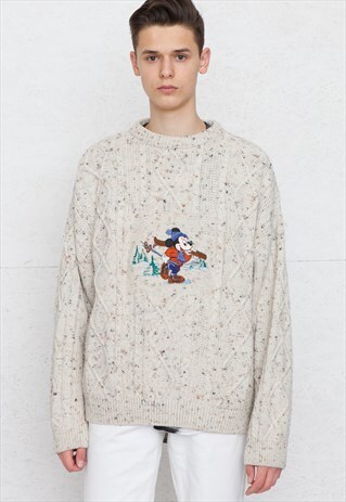 VINTAGE BEIGE DISNEYLAND ROUND NECK KNIT JUMPER