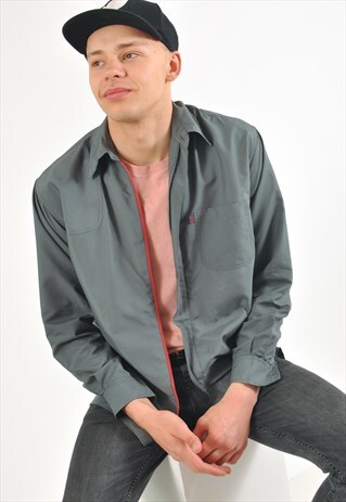 VINTAGE 90'S LONG SLEEVE ZIP UP SHIRT IN GREY