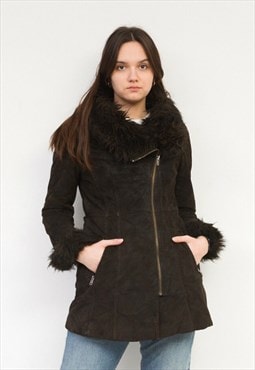 Vintage Women's S Faux Suede Faux Fur Jacket Coat Afghan