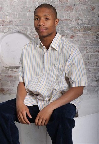 VINTAGE BURBERRY STRIPED SHIRT YELLOW BLUE