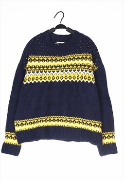 Navy Patterned wool knitwear jumper knit 