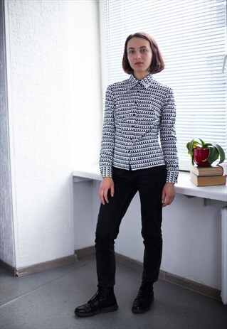 VINTAGE 70'S WHITE/BLACK PATTERNED SHIRT