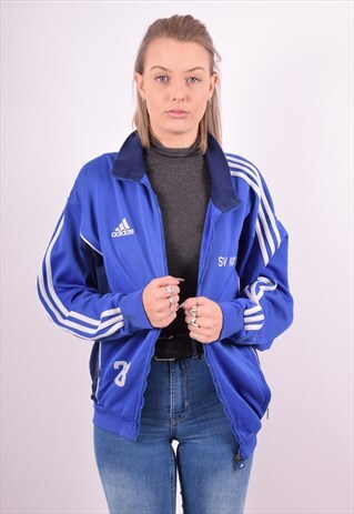 ADIDAS WOMENS VINTAGE TRACKSUIT TOP JACKET MEDIUM BLUE 90S