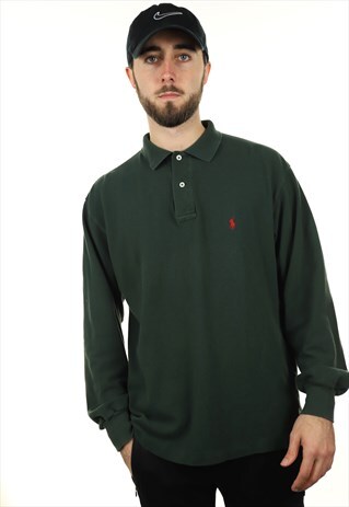 VINTAGE RALPH LAUREN LONG SLEEVE POLO SHIRT GREEN