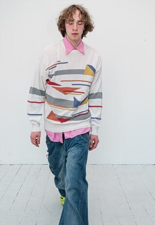 90's Vintage abstract print minimalistic jumper in off white