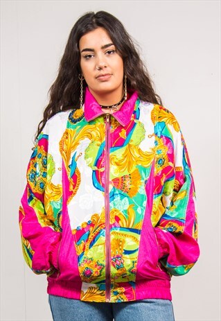 VINTAGE 90'S MULTICOLOUR BAROQUE PATTERN BOMBER JACKET