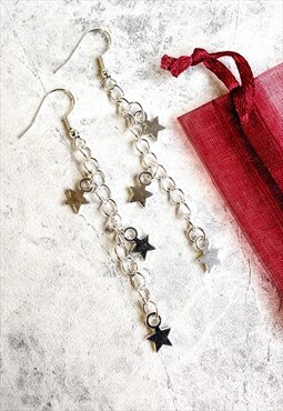Dainty Silver Star Trickle Chain Earrings