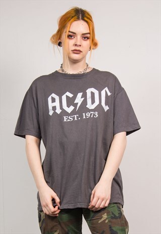 AC/DC GREY OVERSIZED ROCK BAND T-SHIRT