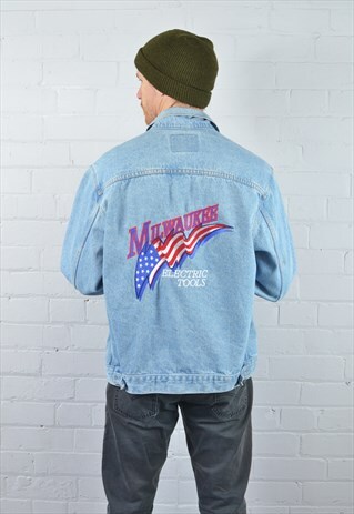 VINTAGE LIGHT BLUE MILWAUKEE EMBROIDERED DENIM JACKET
