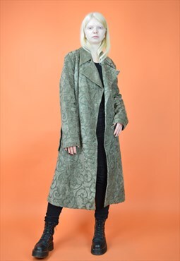 Vintage grey classic graphic print 80's long coat