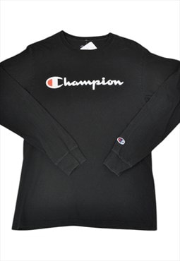 Vintage Champion T-Shirt Long Sleeve Black Small