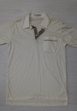 Vintage Polo Shirt Cream Cotton Short Sleeved 