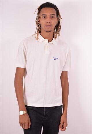 REEBOK MENS VINTAGE POLO SHIRT LARGE WHITE 90S