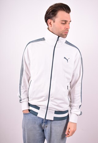 PUMA MENS VINTAGE TRACKSUIT TOP JACKET LARGE WHITE 90S