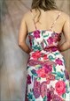 SATIN SILKY LONG MAXI SLIP DRESS IN PAISLEY FLORAL REVIVAL