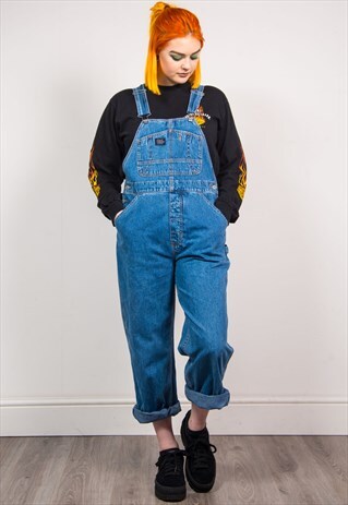 VINTAGE 90'S BLUE DENIM LONG STRAIGHT LEG DUNGAREES