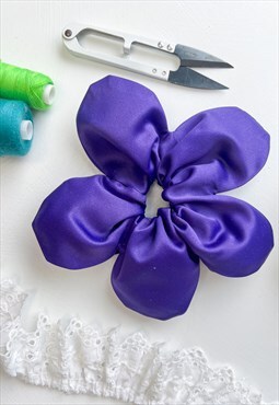 Violet Purple Satin Oversize Flower Scrunchie
