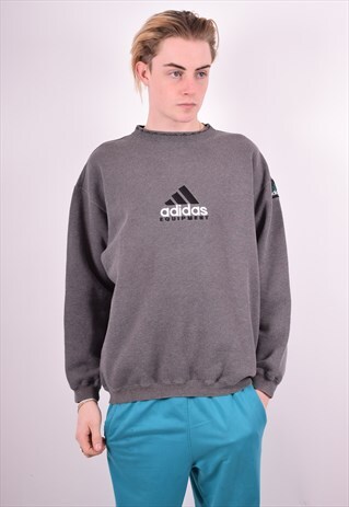 ADIDAS MENS VINTAGE SWEATSHIRT JUMPER LARGE GREY 90'S