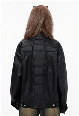 Faux leather cyberpunk jacket PU motorsport bomber in black