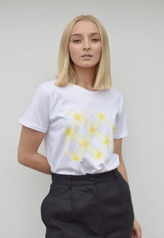 NUDE ETHICS ORGANIC WHITE COTTON YELLOW CHECK T-SHIRT