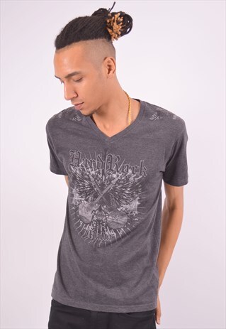 VINTAGE HARD ROCK CAFE MALTA T-SHIRT TOP GREY