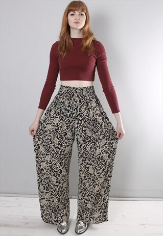 VINTAGE 90S PATTERNED PALAZZO PANTS CULOTTES TROUSERS