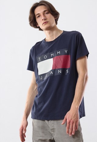 90'S VINTAGE MENS TOMMY HILFIGER BIG LOGO T SHIRT TEE