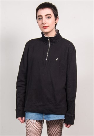 NAUTICA VINTAGE 90'S BLACK QUARTER ZIP SWEATSHIRT