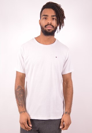 TOMMY HILFIGER MENS VINTAGE T-SHIRT TOP MEDIUM WHITE 90S