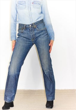 Vintage Levi 501 Worn In Mid Blue Jeans