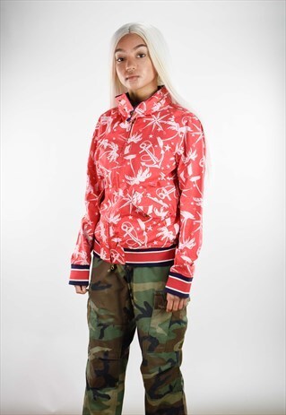 VTG TOMMY HILFIGER NAUTICAL PATTERNED BOMBER JACKET