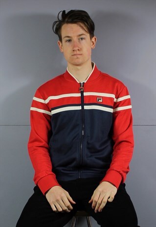 VINTAGE FILA TRACK JACKET IN NAVY BLUE AND RED WITH POCKETS