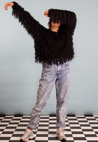 90'S VINTAGE OVERSIZED FLUFFY JUMPER IN BLACK GOTH GRUNGE