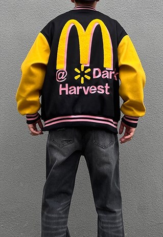 Black Embroidered bomber Varsity jacket 