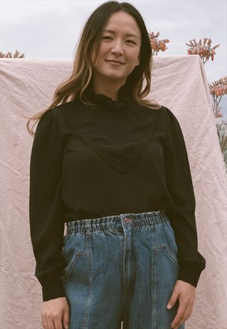 BLACK EMBROIDERED 80S GOTHIC REVIVAL BLOUSE