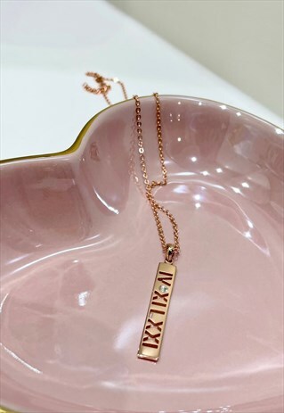 PERSONALISED ROMAN NUMERAL CUBIC ZIRCONIA ROSE GOLD NECKLACE