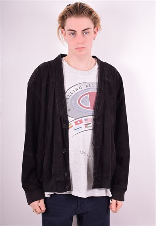 MENS VINTAGE SUEDO JACKET LARGE BLACK 90'S