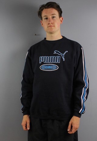 VINTAGE PUMA KING SWEATSHIRT IN NAVY WITH EMBROIDERED SPELL