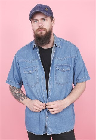 VINTAGE SHORT SLEEVED DENIM SHIRT /R14059