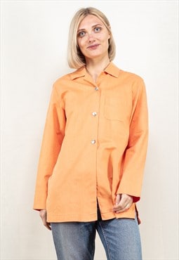 Vintage 90's Linen Blend Long Sleeve Shirt in Orange