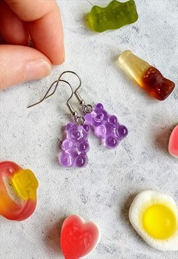 Gummy Bear Candy Style Earrings Purple 