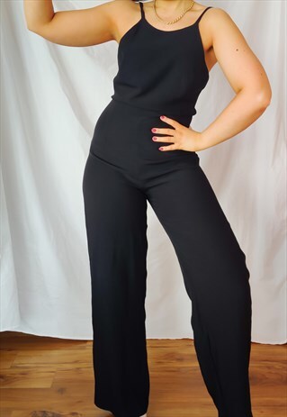 VINTAGE BLACK WIDE LEG JUMPSUIT