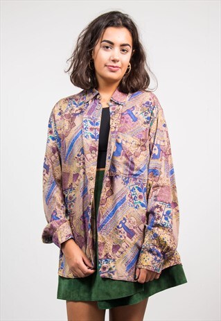 VINTAGE 90'S PURPLE GRUNGE CRAZY PATTERNED OVERSIZE SHIRT