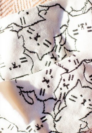 White Cute Cat Print Socks