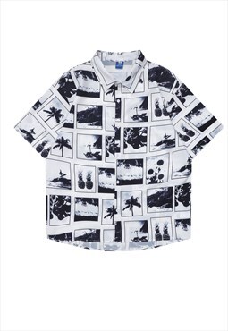 Pictures print shirt nature beach top in white black