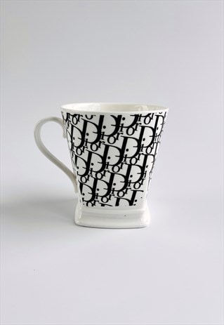 CHRISTIAN DIOR MUG CUP MONOGRAM LOGO BLACK WHITE